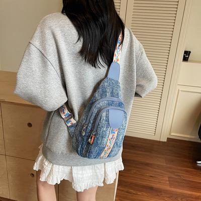 Neue Mode Vielseitige Schulter-Umhängetasche Damen Große Kapazität Trendige Brusttasche Lässige Tragbare Denim-Tasche
