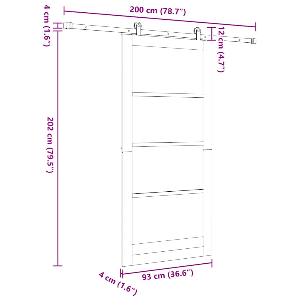 ORKDAL Sliding Door Natural and Black 93 X 202 Cm