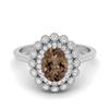 8X6mm Oval Smoky Quartz 925 Sterling Silver Solitaire Halo Floral Engagement Women Ring