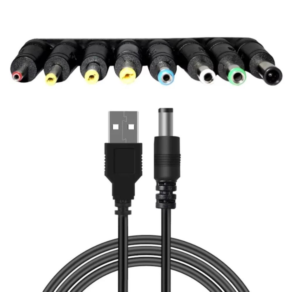 8 In 1 DC Power Supply Cable USB To 5.5x2.1mm Jack Multi Size Connector Tips 5V Charging Cord For CCTV Camera TV Box Home Electronic Equipment