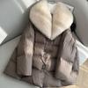 Faux Fox Fur Detachable Large Lapel Fur Down Jacket Women Winter Medium Long Loose White Goose Down Coats