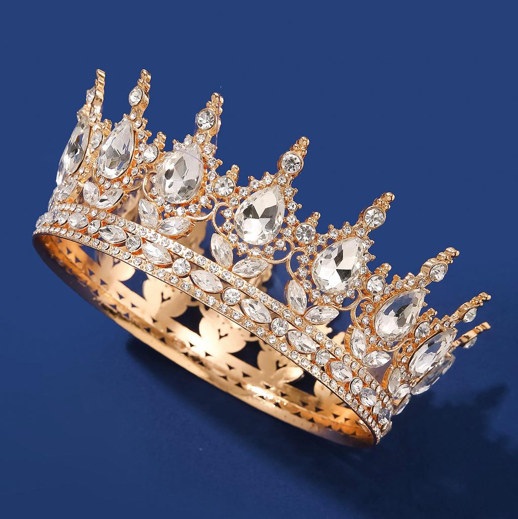 Baroque Luxury Round Wedding Crown Bridal Pageant Rhinestone Crystal Tiaras Crown Molding Headpieces For Queens and King