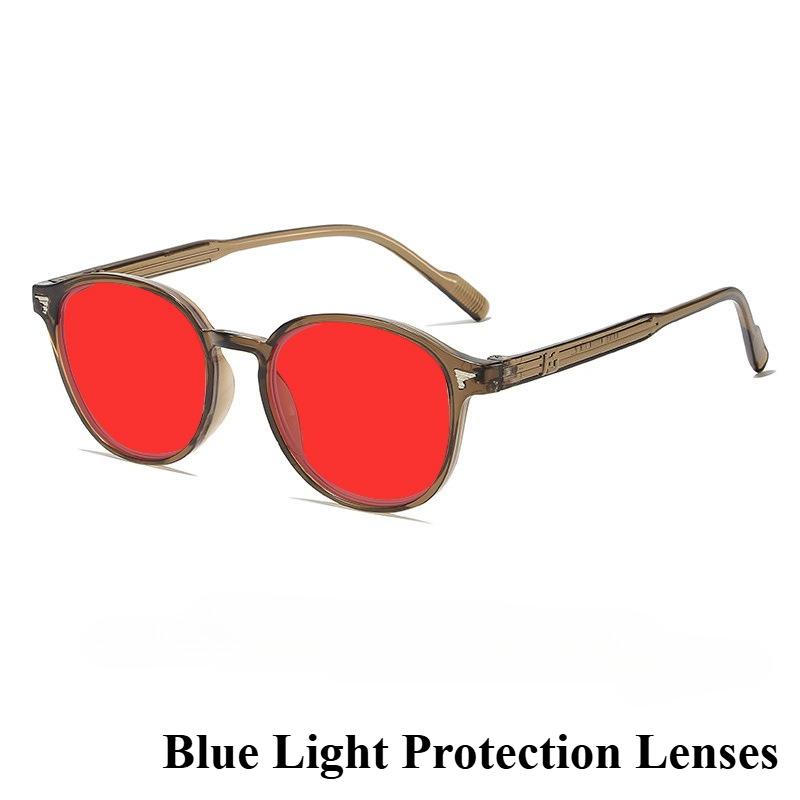 Driving Anti-Glare Night Vision Glasses Retro Studded Round Frame Anti-blue Light Glasses Orange & Red Lenses Protective Eyewear