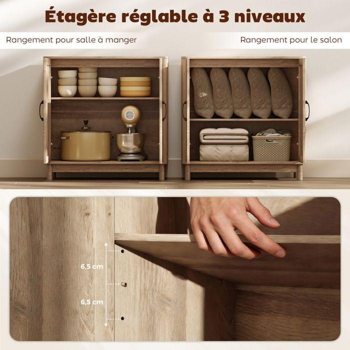 Sideboard - HOMCOM - 2 Rattantüren, verstellbarer Einlegeboden und abgerundete Kanten - Spanplatte - 76 x 35 x 75,5 cm - Eiche