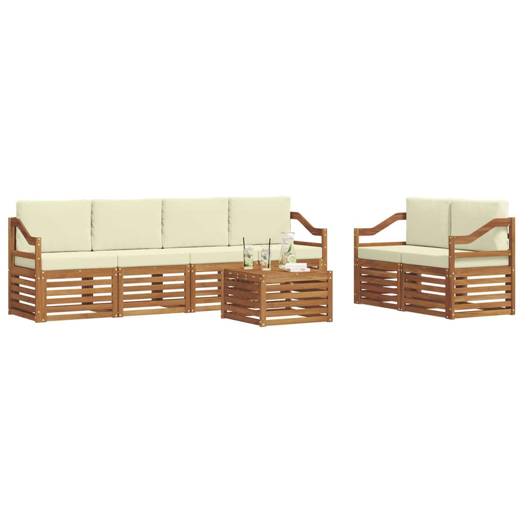 Outdoor Sofa Set 7 pcs Natural and Cream Solid Acacia Wood