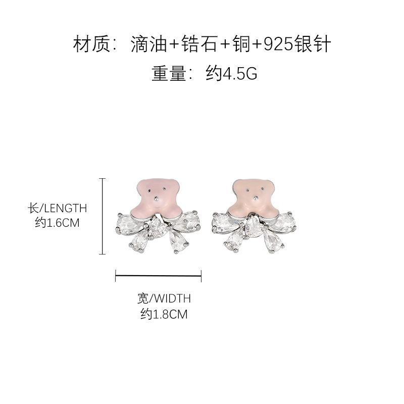 Korean small fresh zircon bow stud earrings female sweet and cute temperament bear earrings ear jewelry wholesale
