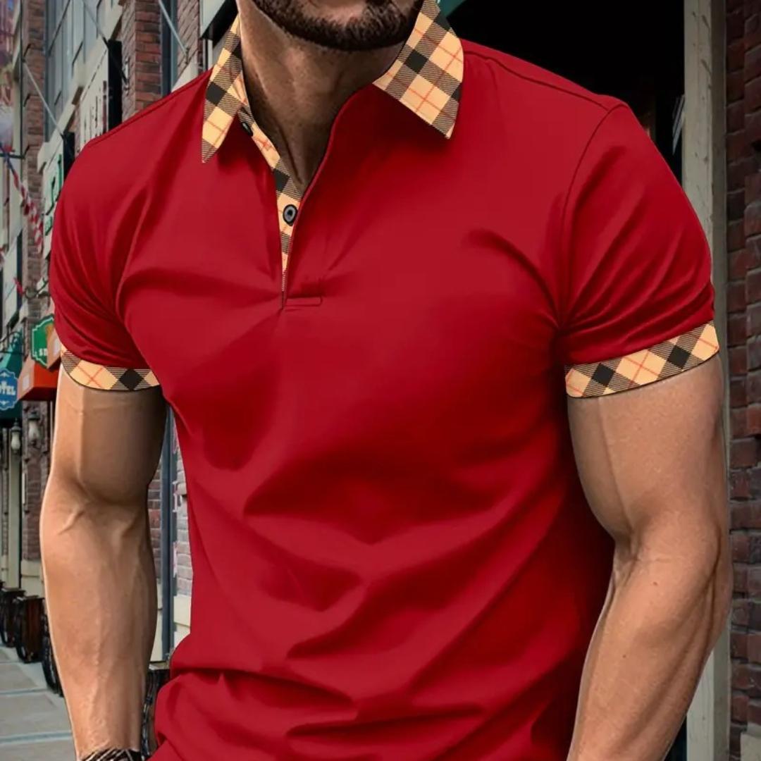 

Новая мужская модная тонкая мужская футболка с лацканами, рубашка ПОЛО, мужские топы с короткими рукавами XL бордовый