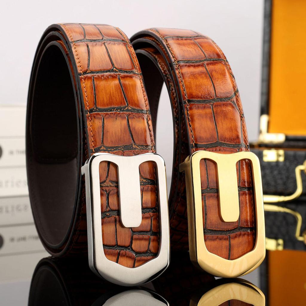 Men's Crocodile Pattern Stainless Steel Buckle Leather Belt