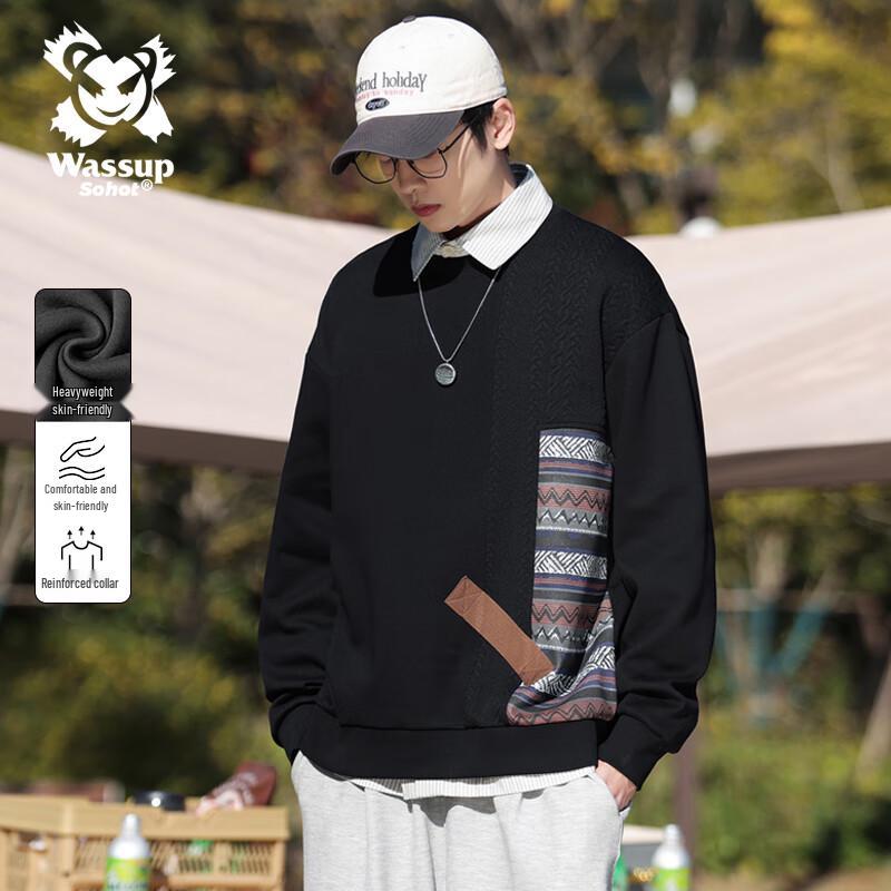 

Wassup Sohot Men s Simple Loose Long-Sleeve Crewneck Sweatshirt L