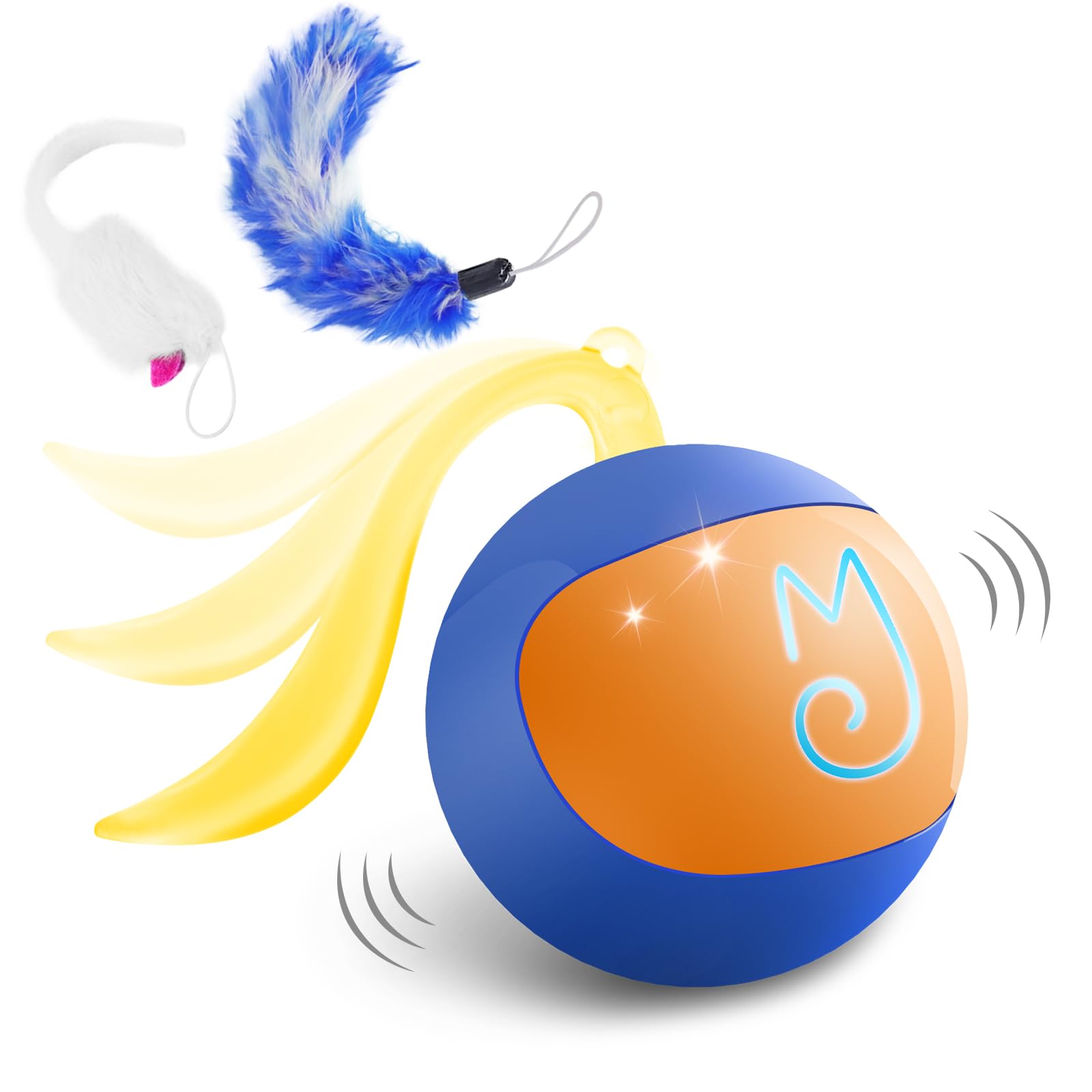 

Migi Paws Automatic Cat Toy with Tail, Electric, Popular, Solo Play, Indoor Cat Toy, Exercise Relief, Feather and Plush Toy, Chase Ball (Blue)