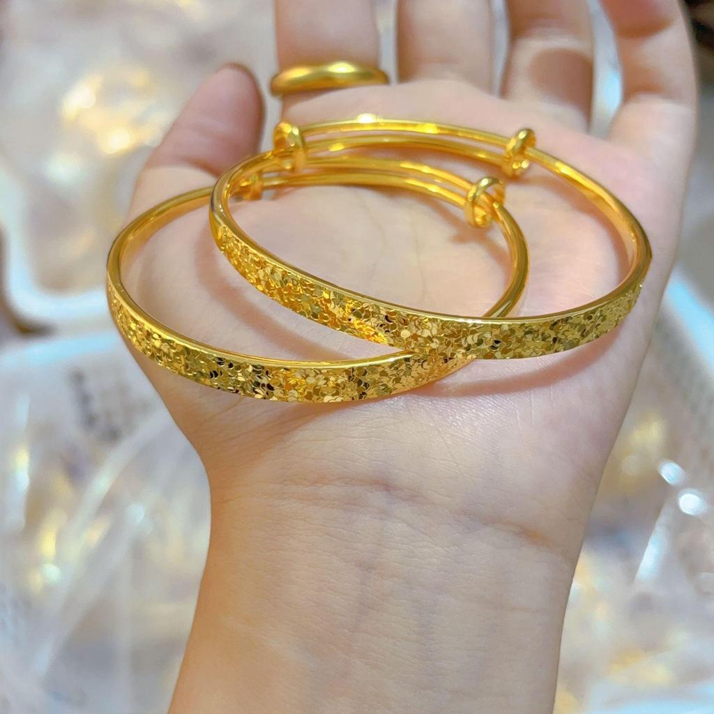 Flashy Gold-Plated 6mm Push-Pull Crushed Ice Bangle Bracelet for Women