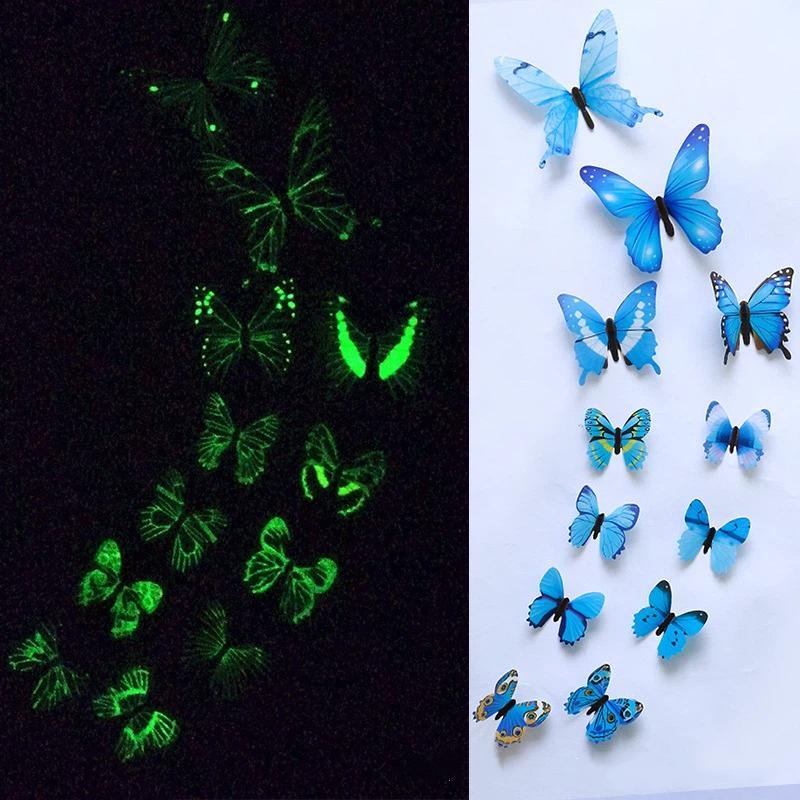 12Pcs  3D Luminous Butterfly Creative Wall Sticker For Diy Wall Stickers Modern Wall Art Home Decorations Diy Gift