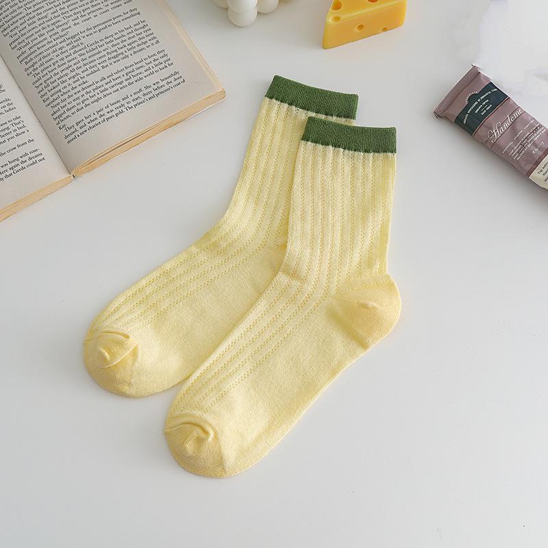 Korean Style Summer Thin Mesh Mid-Tube Cotton Socks In Pastel Colors