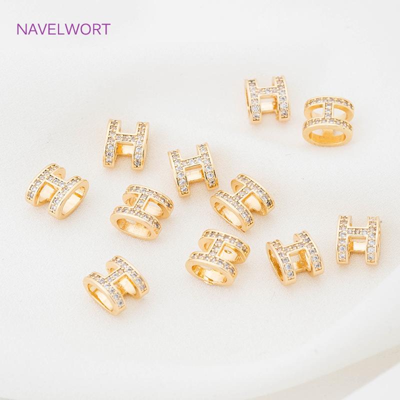 18K Gold Plated Brass Big Hole Cubic Zirconia Crystal Spacer Beads Fittings DIY Bracelet Necklace Jewellery Making Crafts