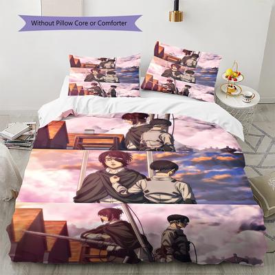 Attack On Titan Pattern Bedding,Quilt Set Quilt Cover Pillowcase Home Birthday Gift (1 * Duvet Cover + 2 * Pillowcase, Without Core)