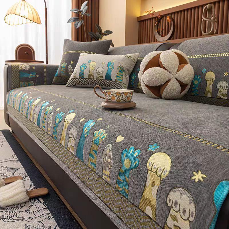 

Mordern Geometric Lines Jacquard Wavy Hem Sofa Cover for Living Room Couch Seat Cover Sofa Towel Modern Home Furniture Decor 70x70cm