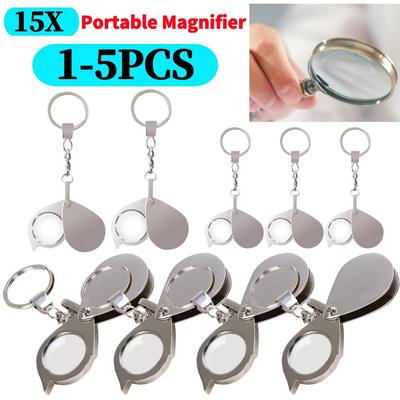 1-5 Stück Tragbar 15X Faltbarer Schlüsselanhänger Mini-Lupe Schlüsselanhänger Vergrößerungsglas Schmuck Lupe Taschenwerkzeug Geschenkbedarf