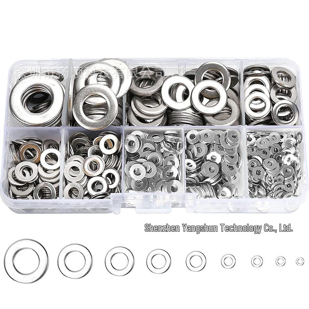 800-Piece 304 Stainless Steel Flat, Spring, and Round Washer Set (M2-M12).