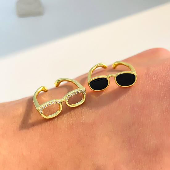 Couple Finger Ring Mini Glasses Adjustable Ring Sparkling Rhinestone Encrusted Fingertip Ring Finger Accessory