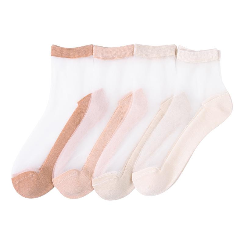 5 Pairs Spring and Summer Thin Fashion Breathable Color Cotton Crystal Socks Women's Stockings Short Stockings Women's Mid-tube Socks