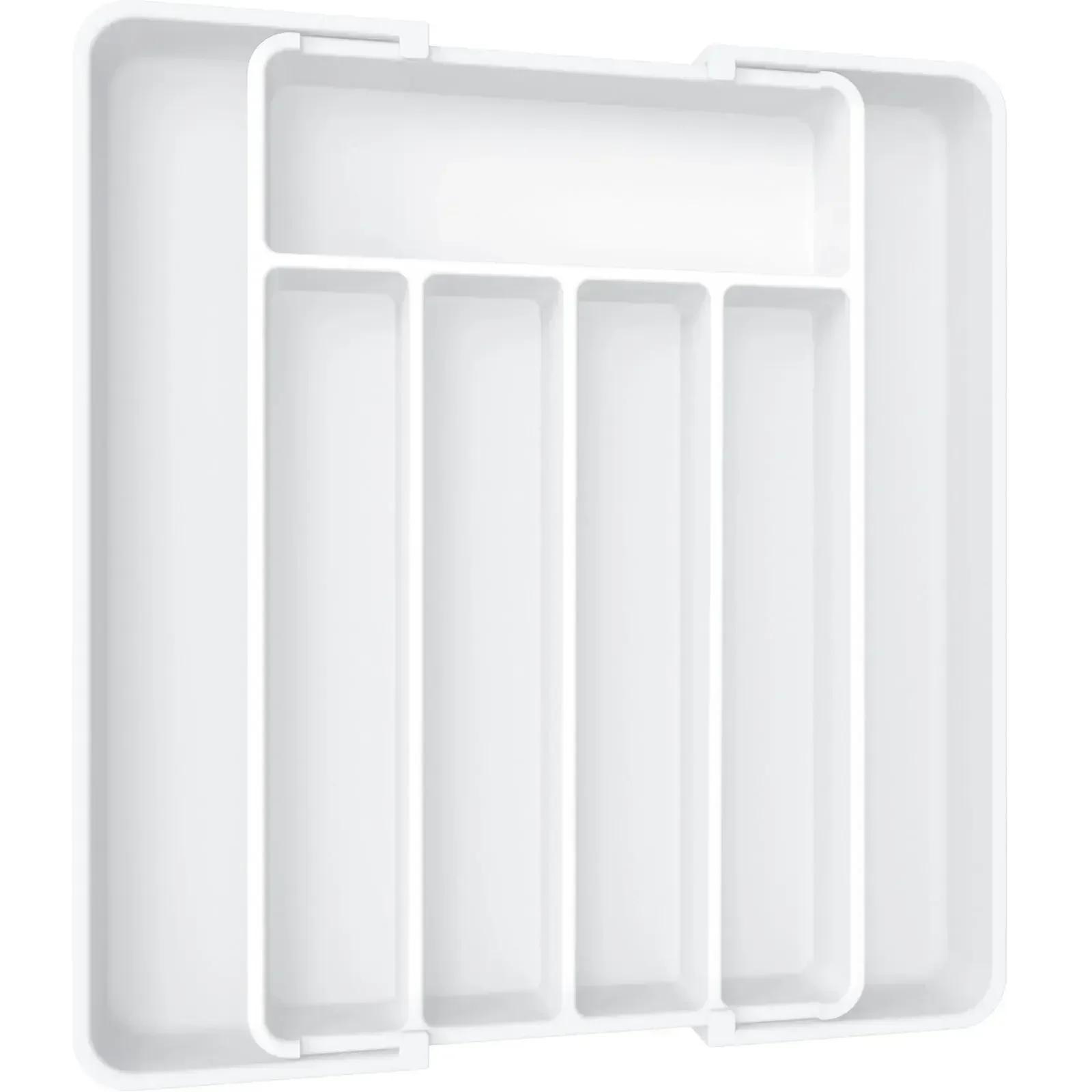 

Органайзер для кухни Регулируемый органайзер для кладовой Лоток для кухонной утвари Столовые приборы Ящик для столового серебра Посуда Расширяемый кухонный ящик белый