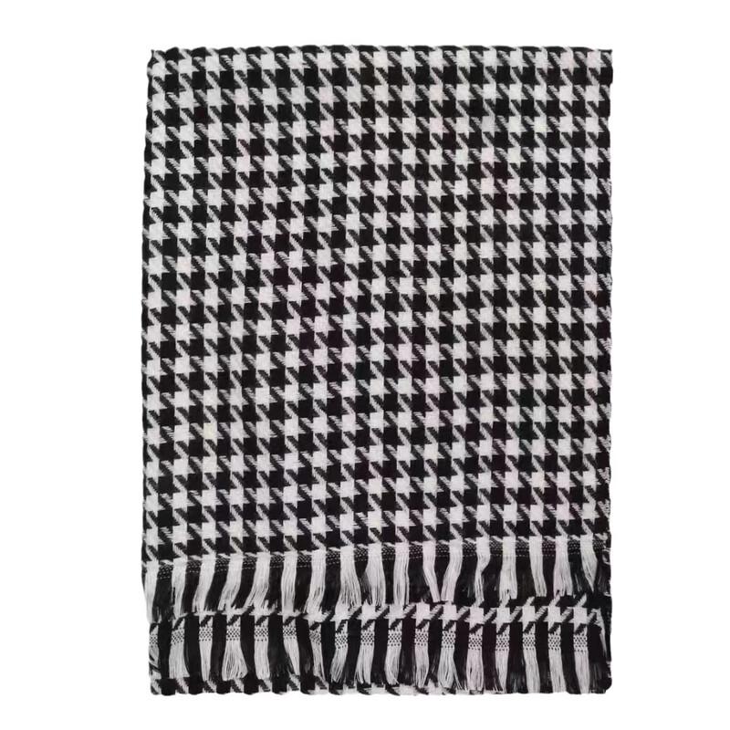 Unisex Knitted Plaid Houndstooth Tassel Scarf