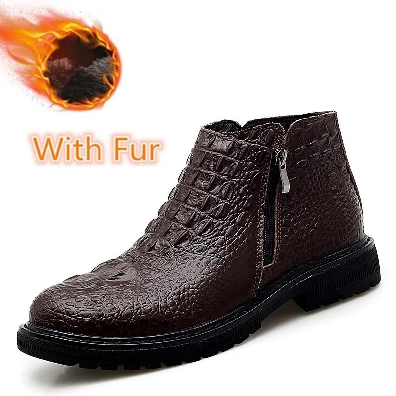 Fashion Versatile Men Boots Leather Comfort Versatile Boots Men Winter Ankle Lightweight Shoes Mens Casual Men Winter Plush Snow Boots