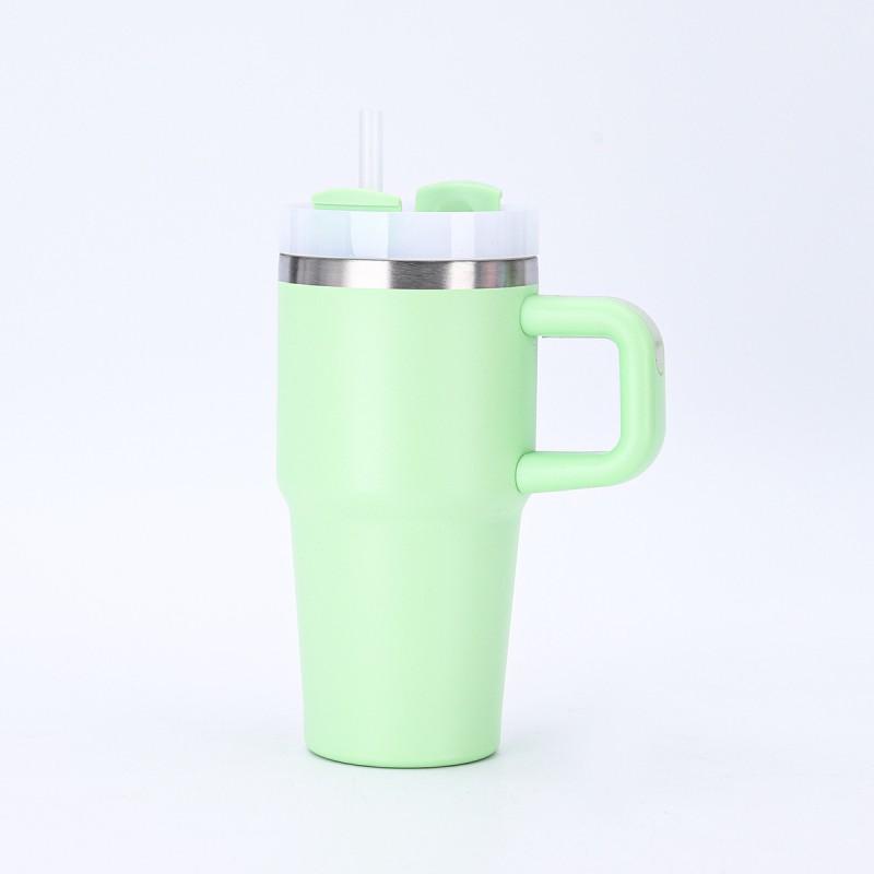 14oz Vakuumisolierte Edelstahl-Reisebecher mit Griff, Strohhalm, für Auto, Büro, Outdoor-Nutzung
