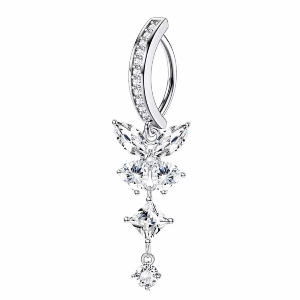 Butterfly Gem Navel Piercing Stainless Steel Shiny Body Jewelry Zircon Belly Button Rings  Stylish