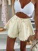 Women's Elastic Waist Frayed Hem A-line Denim Shorts - Salt-fried Finish