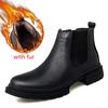 Chelsea Boots Men outdoor Handmade Business Black Red Slip on Flock genuine leather Boots Sapato Masculino plush Men snow Boots