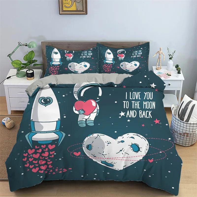 3D Love Heart Duvet Cover Luxury Romantic Theme Bedding Set King Queen For Couple Valentine's Day Gifts Bedroom Decor