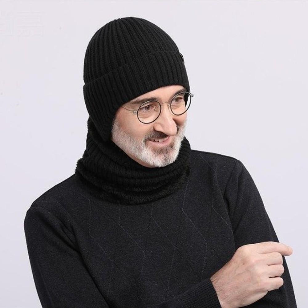 Thick Hat Scarf Set Plush Ear Protection Hat Simple Knitted Beanie Hat  Riding