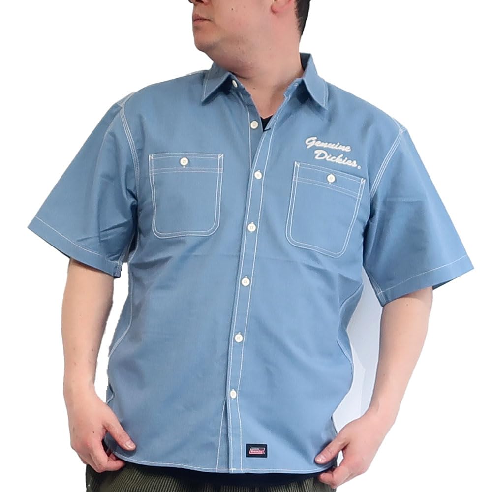 Dickies Men's Short Sleeve Shirt, Oxford Fabric, Embroidered, Navy, Cobalt, Sizes M, L, XL, Casual, 10001913 (JP, Alphabet, XL, COBALT)