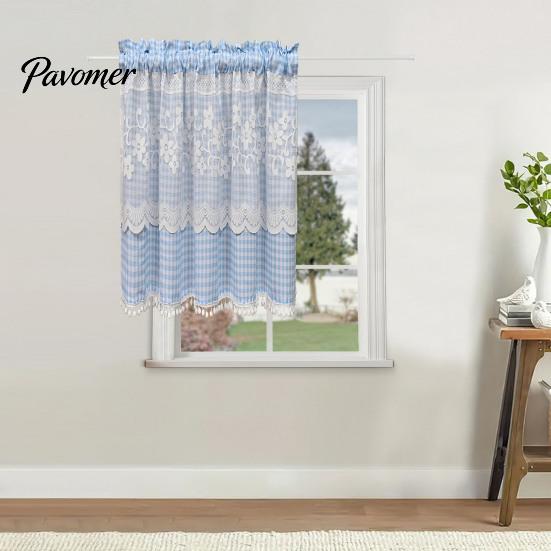 Stain Resistant Window Valance Plaid Floral Curtain, Farmhouse Valance, 1 Panel, Light Curtains Filtering Curtain with Rod Pocket for Kitchen