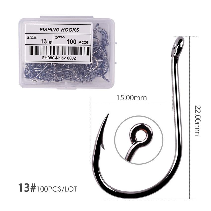 100pcs/Box Fishing Hooks Iseama Circle Carp Eyed Fishing Hook Set Size 2-15# Ring Eye Japan Fishhooks Single Jig Hook