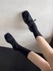 Autumn Retro Lace-Up Chunky Heel Square Toe Leather Shoes for Women