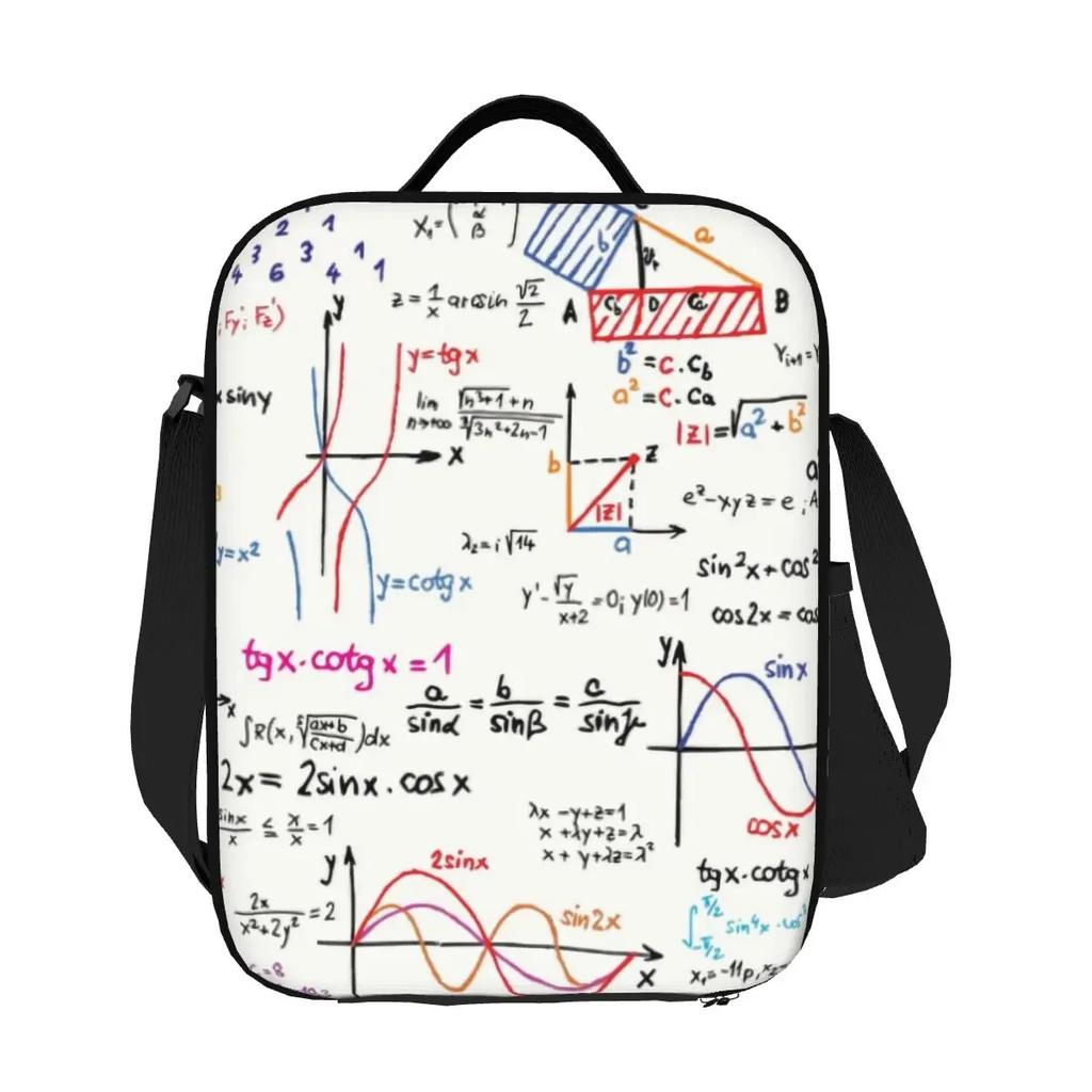 Mathematics Formulas Maths Numbers Insulated Lunch Bags for Work School Geek Science Puzzle Leakproof Cooler Thermal Lunch Box