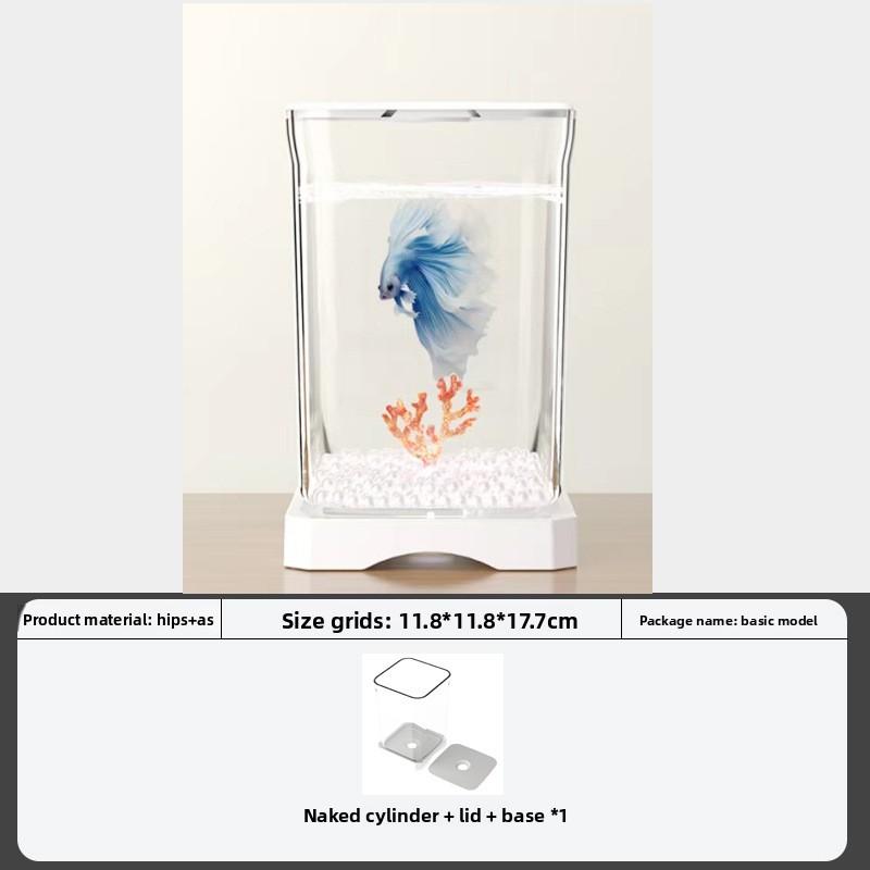 Desktop Small Fish Tank Ecological Betta Fish Tank with Light Transparent Plastic Goldfish Bowl for Home Living Room Decoration