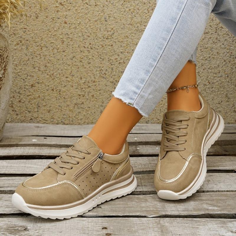 Yama Large Size Single Shoes Women's Spring and Autumn New Round Head Lace-up Color Matching Sports and Leisure Single Shoes