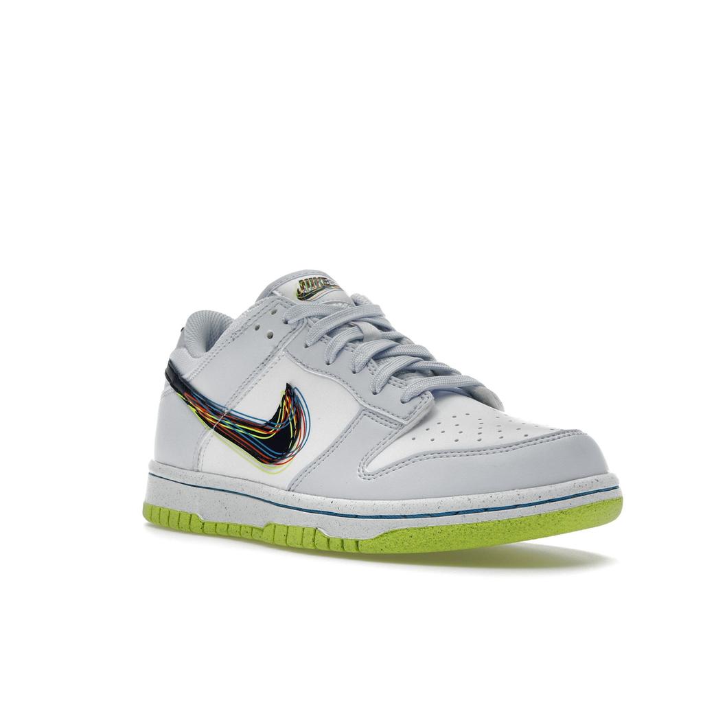 Nike Dunk Low GS 3D Swoosh Kinder-Sneaker Weiß Schwarzlich-Blau Volt DV3478-100