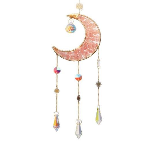 Colorful Crystal Suncatcher Hanging Sun Catcher for Windows Moon Shape A