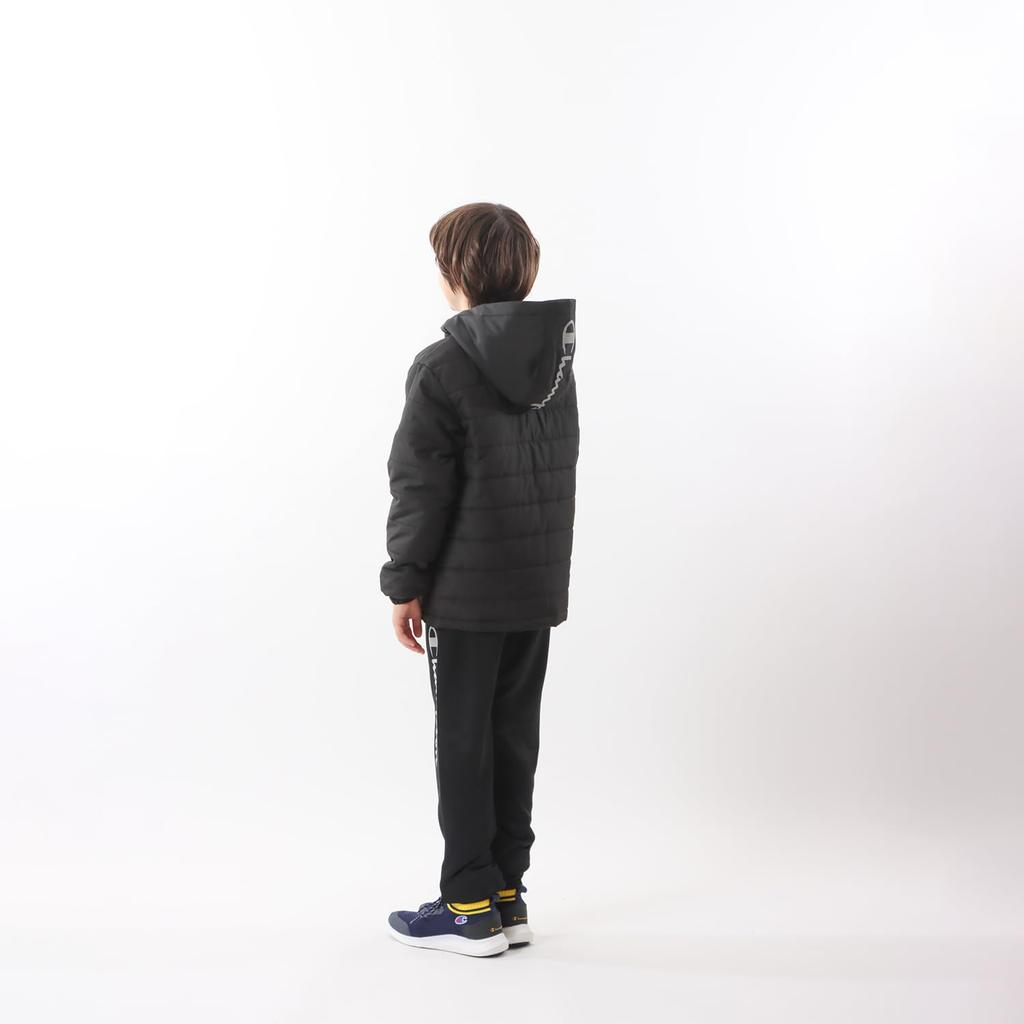 Champion Long Sleeve Warm Windproof Zip Hooded Jacket with Script School Size 130 Kids' Logo, Boys, CK-YS602, Black,