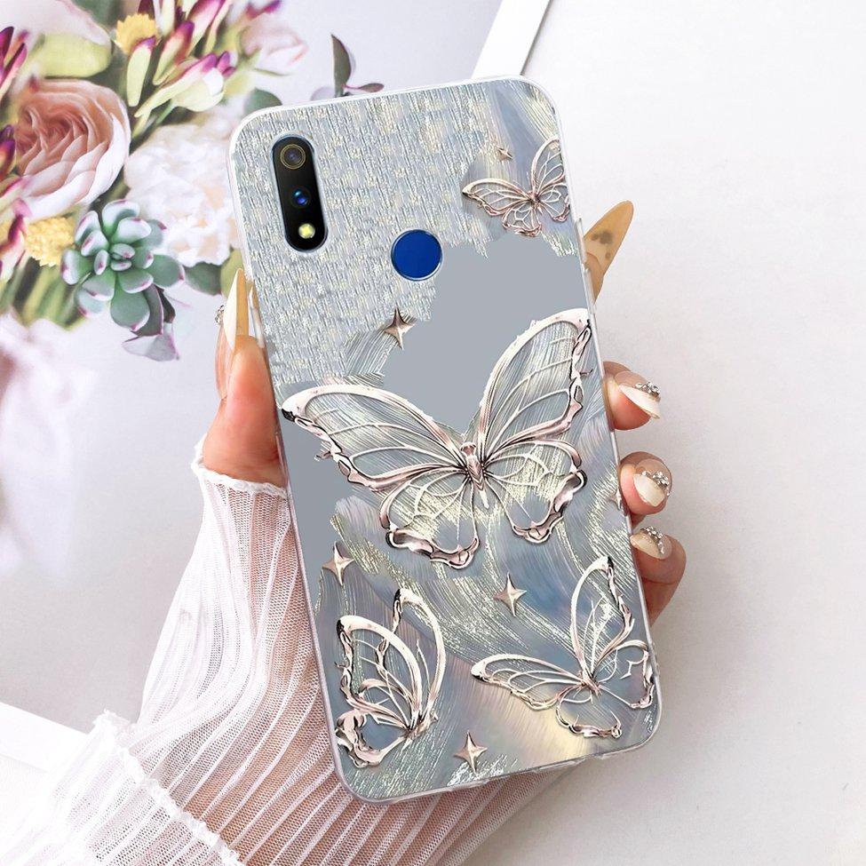 Transparent For Realme 3 Pro Case RMX1851 Cute Cat Fashion Butterfly Funny Painted Casing For Real Me 3 Pro Cover
