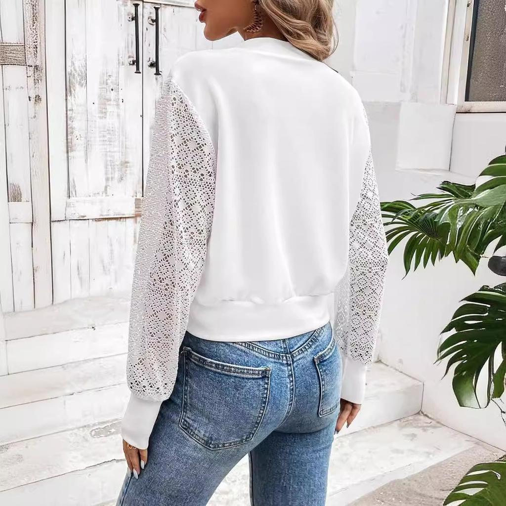 Herbst und Winter Damen Elegante Spitze Patchwork Aushöhlen Lässige Baseballjacke