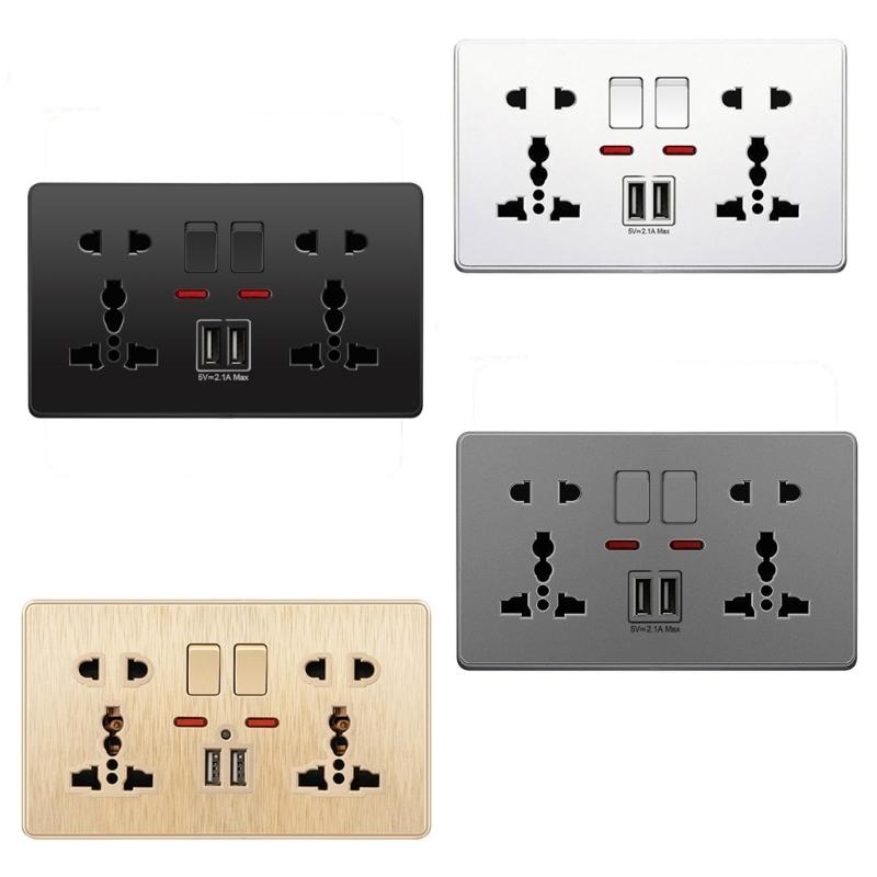 Wall Mounted UK Power Outlet with 2 USB Ports Compact Panel Power Socket