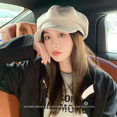 Achteckige Baskenmütze im koreanischen Stil für Damen: Warme Newsboy-Mütze für Herbst/Winter, für großen Kopfumfang 