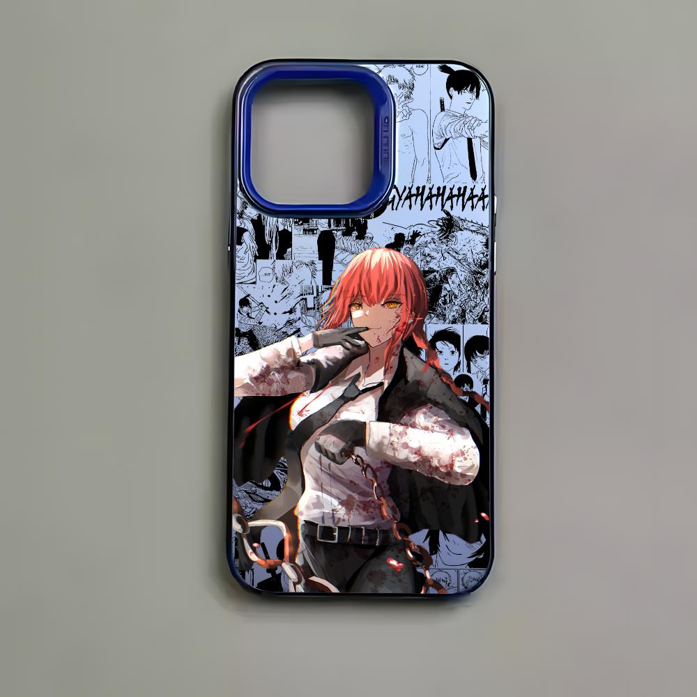 Cool Anime M-Makima Phone Case For iPhone 16 15 14 13 12 11 Pro Max Black Matte Multicolor Laser Metallic Aurora Cover