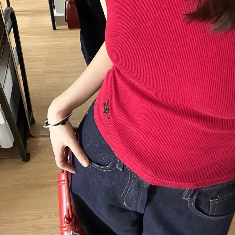 Petite Women's Retro Dark Blue Wide-Leg Jeans - Loose, Slimming, Floor-Length Trousers