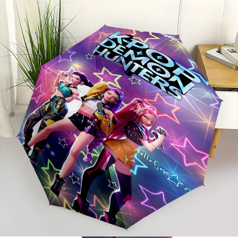 KPop Demon Hunters Print Automatic Open Close Umbrella, Portable Foldable Umbrella, for Outdoor Commute Camping Trip, Ideal Birthday Gift